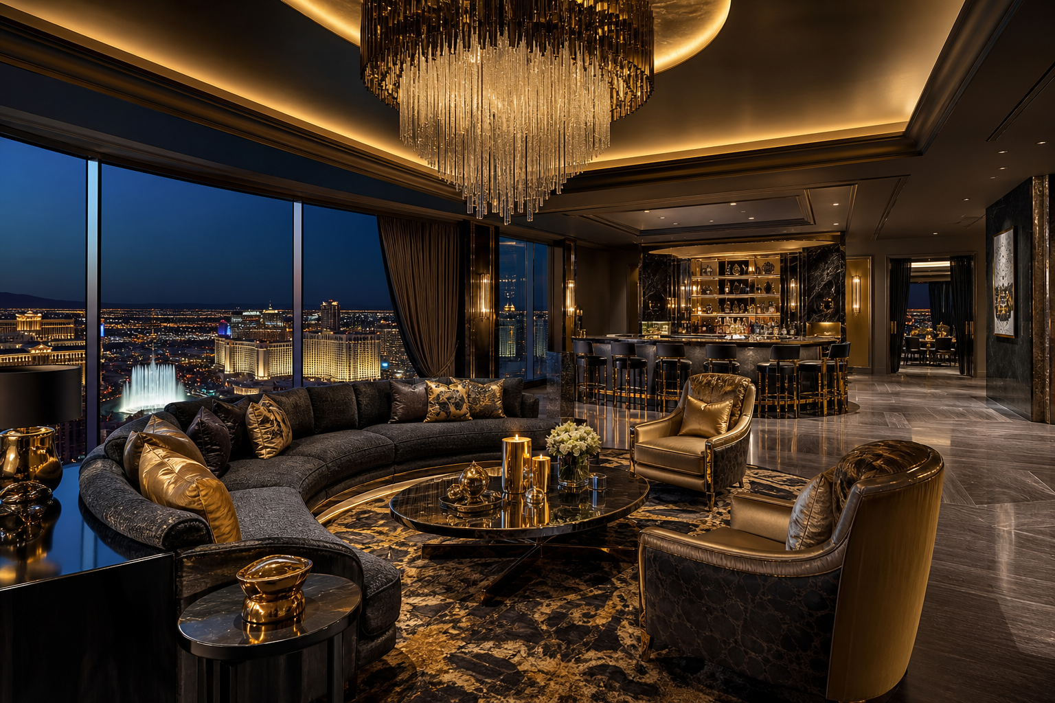 Penthouse Crown Residence z prywatnym barem i panoramicznymi oknami